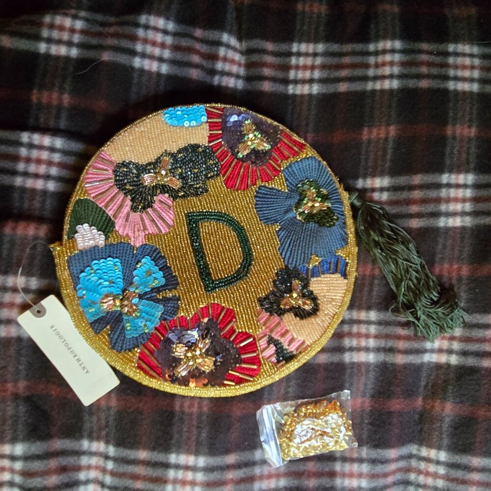 NWT Anthropologie Monogram Beaded Purse Letter D